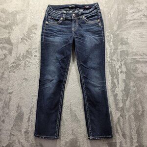 Silver Jeans Suki Mid Capri Jeans Womens 28 Blue Fluid Denim Stretch Embroidered